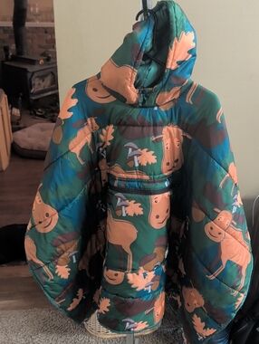 Kids Woodland Print Hooded Puffer Jacket - Green & Orange
